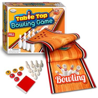 Imagem de Tabletop Bowling Alley Game - Family Board Game for Kids and Adults - Includes 10 Bowling Pins, 6 Bowling Pieces, Sticker Sheet, Instructions, and 3-Foot Bowling Alley Mat - Family Game Night