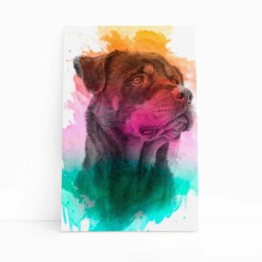 Imagem de Quadro Rottweiler Cachorro Colorido Aquarela Canvas 30x40cm - PlimShop