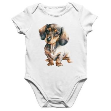 Imagem de Body Bebê Algodão Cachorro Dachshund - Foca na Moda, Branco, GG