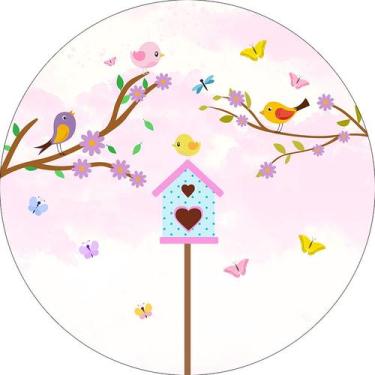 Imagem de Painel De Festa Redondo 1,50x1,50 - Jardim Pássaros fundo Rosa 015 - V