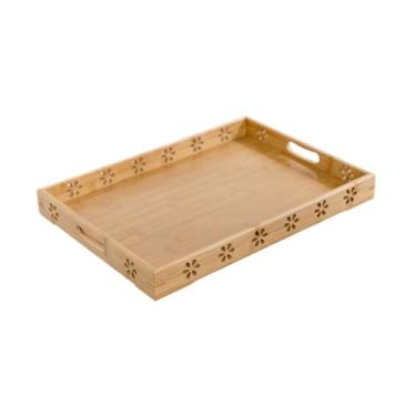 Imagem de Ｂｅｓｇａ Bandeja de bambu para servir, bandeja para alimentos, display de alimentos, bandeja retangular para mesa de centro, bandeja de madeira para servir, 46x33x5cm