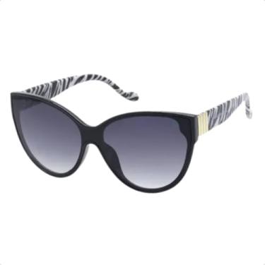 Imagem de Óculos de Sol Feminino Gatinho, Proteção UV400, com Case de Couro (Preto | Listrada)