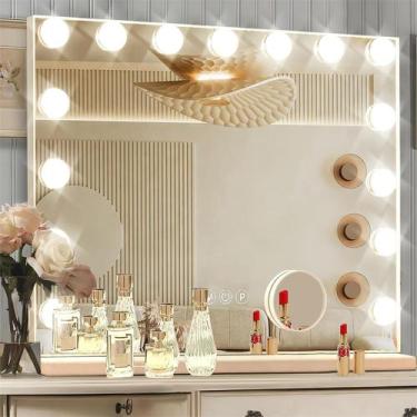 Imagem de Espelho de Maquiagem Hollywood Ratsamee com 15 Lâmpadas e 3 Cores