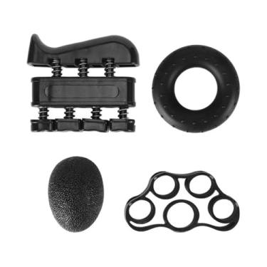 Imagem de Kit de Exercício para Mão e Antebraço, 4 Peças, Fortalecedor de Punho com Mola, Anel de Aperto, Exercitador de Dedos, Preto