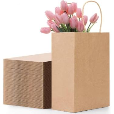 Imagem de Conjunto 100 Peças, Sacola Kraft, Sacola de Papel, Embalagem Presente, Sacolinhas Para Lembrancinhas, Sacolas Personalizadas, 21 * 15 * 8cm