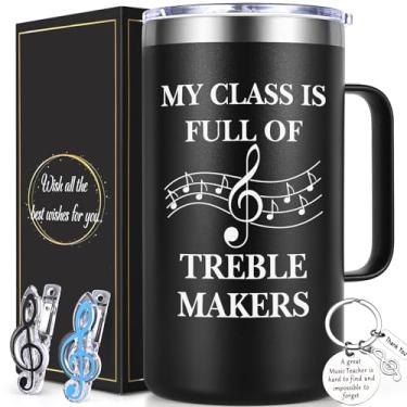 Imagem de Lifecapido Music Teacher Gifts, My Class Is Full of Treble Makers Caneca de café 590 ml com chaveiro clipe de nota musical, presente de agradecimento de professor de música de aniversário, Natal,