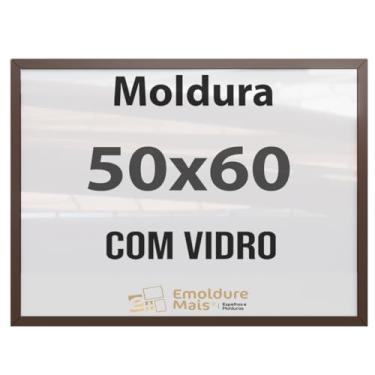 Imagem de Moldura 50x60 Marrom Com Vidro para Quadros Decorativo para sala quarto escritório poster casa fotos Certificado Diploma Alvara Porta Retrato