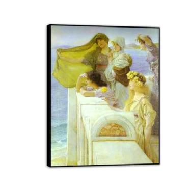 Imagem de MOBYAT Poster At Aphrodite's Cradle por Lawrence Alma Tadema Prints, reprodução de pintura a óleo, impressão giclée em tela, arte de parede pronta para pendurar para decoração de quarto de casa. 40 x