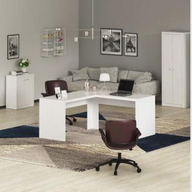Imagem de Kit 3 Peças com Mesa para Escritório em l, Armário Multiuso Alto e Armário Multiuso Baixo