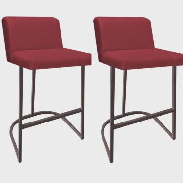 Imagem de Kit 02 Banquetas Com Encosto Noah Luxo Confort Bistrô Cozinha Ferro Marrom Suede Vermelho - Ahazzo Móveis