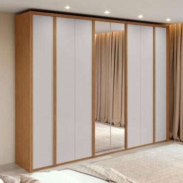 Imagem de Guarda-Roupa Casal 100% MDF 8 Portas Easy Glow com Espelhos Amendoa Clean/Off White