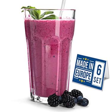 Imagem de Volarium Conjunto de 6 copos de bebida, copos de chá gelado transparente premium sem chumbo, conjunto de copos de vidro highball de base pesada para água potável, coquetel, suco, milkshake, coca,