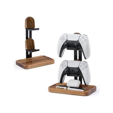 Imagem de blingwider Game Controller Wood Holder, 2 Tier Adjustable Game Controller Stand for PS/Xbox/Switch/Nintendo,Game Controller Organizer,Accessories Managment,Wood,Matte Black