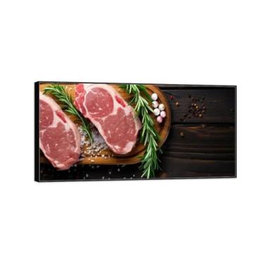 Imagem de BMZFYBS Impressão de arte de parede em tela de cozinha - imagens de sala de jantar decoração de parede-carne 14-moldura preta pintura natureza morta pôster vintage pronto para pendurar 70 x 140 cm 27
