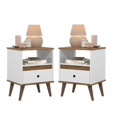 Imagem de Kit Conjunto 2 Mesa de cabeceira Retro Quarto Cama Ted Branco - Cal Mó