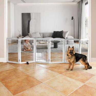 Imagem de Portão autônomo interno com cerca para cães SFJC 120x32cm de madeira