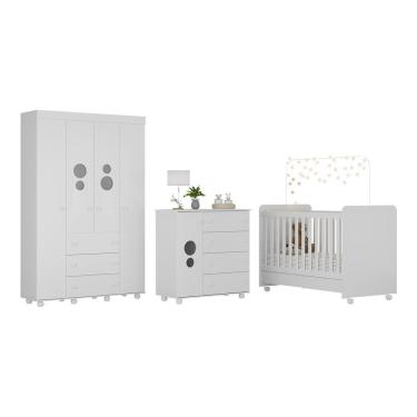 Imagem de Quarto Pimpolho com Berço 3 em 1 com Rodízios Branco