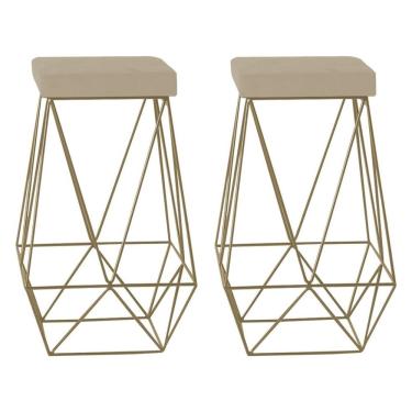 Imagem de Kit 2 Banquetas Decorativas Kathy Base Gold Veludo Bege