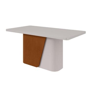 Imagem de Mesa de Jantar Retangular com Tampo de MDF 40 mm e Vidro Luar II Off White e Frassino 170 cm