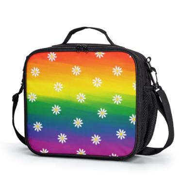 Imagem de Kwlegh Lancheira infantil arco-íris para meninas, lancheira isolada para escola, arco-íris, margarida, lancheira fofa, lancheira térmica, reutilizável, kit com alça de ombro