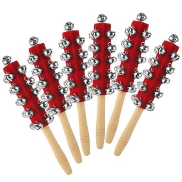 Imagem de LOLYSIC Pacote com 6 sinos de Natal, cabo de madeira, sinos de trenó, palito de Natal, chocalho de percussão musical, sinos de mão, presentes de Natal