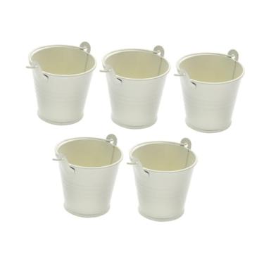 Imagem de Fenteer 5 peças baldes de metal galvanizado baldes de gelo tinta artesanato recipiente balde decorativo, Branco