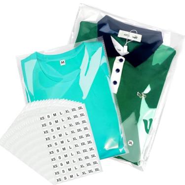 Imagem de PigPotParty 23 x 30 cm e 30 cm x 38 cm, 200 peças de camisetas e bolsas de vestuário de plástico transparente com adesivos de tamanho, sacos de embalagem autoadesivos de celofane, sacos de embrulho