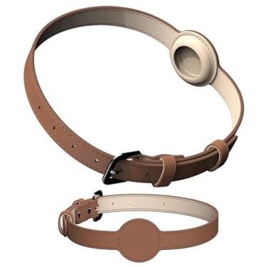 Imagem de Coleira Para Rastreador AirTag Gps Cachorro Cães Cão Pet Personalizada Com Nome E Telefone Identificação (Marrom, P)
