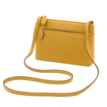 Imagem de Bolsa Transversal Feminina de Couro Bovino Legítimo c/Alça Ajustável Mariart Ágata (Açafrão)