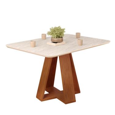 Imagem de Mesa de Jantar Retangular 4 Lugares Tampo Chanfrado Curvo 120cm Sem Vidro Kiara Freijó/Quartzo - DJ Móveis