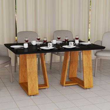 Imagem de Mesa de Jantar Retangular Tampo com Vidro com Base Madeira Mdf Para 4 Lugares