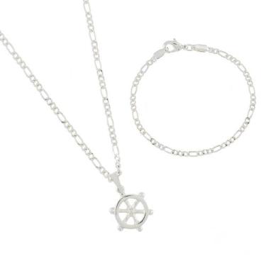 Imagem de Corrente Infantil + pingente âncora+ pulseira menino infantil semijoia