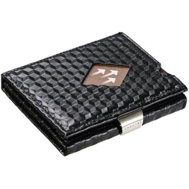 Imagem de Carteira tripla de couro EXENTRI – Bloqueio RFID com clipe de trava de aço inoxidável, Black Cube, One Size