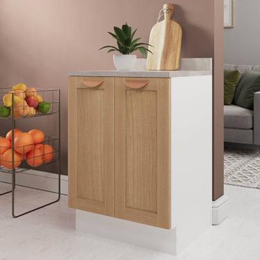 Imagem de Balcão 2 Portas 60cm com Tampo Arizona Cabecasa Madeiramadeira Branco/Figueira