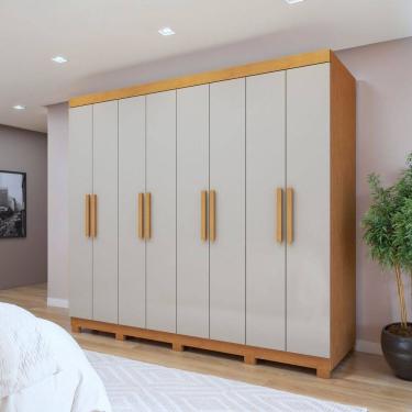 Imagem de Guarda-roupa 8 Portas 4 Gavetas com Pé Andara Soft Amêndoa Clean/Off White