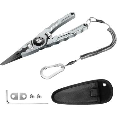 Imagem de AIRSSON Alicate de pesca de água salgada de alumínio de aviação com lâminas de tungstênio, design à prova de corrosão, ergonômico, antiderrapante, kit de lâmina bônus, melhor presente de pescador para