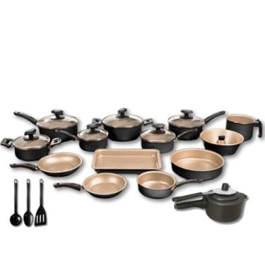 Imagem de Conjunto Panelas 17 Pc antiaderente, Panela Pressão 2 Litros,leiteira inox(Preto E Bege)