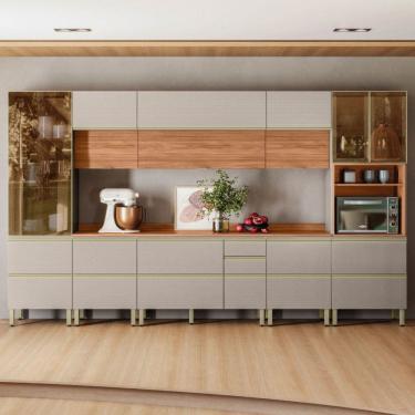 Imagem de Cozinha Completa Proença 12 Portas 10 Gavetas 100% Mdf com Vidro Dp3702mf Nogueira/Nude Prime Tx - Demobile