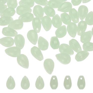 Imagem de PATIKIL Grânulos de gota de vidro tcheco, 100 peças de contas de semente de vidro transparente perfuradas na parte superior contas de gota de chuva de cristal, verde pálido, 6 x 9 mm