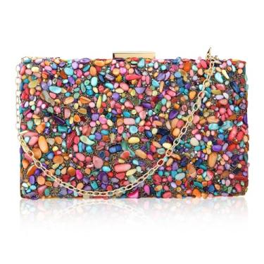 Imagem de Rkrouco Bolsas femininas para noite bolsa clutch de pedra acrílica para mulheres, bolsas de ombro transversais com correntes destacáveis, Pedra colorida