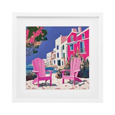 Imagem de Stupell Industries Cadeira de praia Meetup em Rosa Branco Impressão Emoldurada sob Vidro Design por Annabelle Hall, 33 x 33