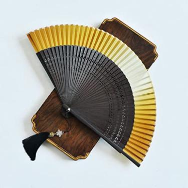 Imagem de Ventilador dobrável estilo japonês leque dobrável estilo gradiente cor estilo leque dobrável leque de tecido de seda pequena flor escultura em branco ventilador de artesanato para mulheres
