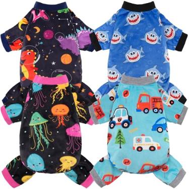 Imagem de Pacote com 4 pijamas para cães macios e leves para recuperação de cães, roupas para pequenos, médios, grandes, fêmeas, animais de estimação, meninos, meninas, gatos