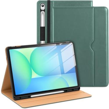Imagem de DTTO Capa para Samsung Galaxy Tab S10 FE Plus 13,1 polegadas 2025 (SM-X620/X626) com suporte de caneta S integrado, capa fólio de couro premium com alça de mão e bolso, verde meia-noite