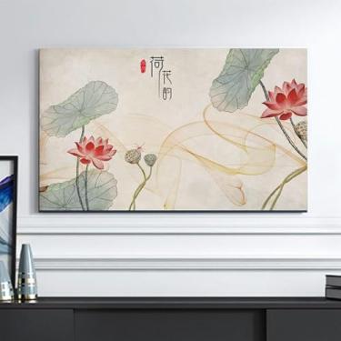 Imagem de Capa contra poeira para TV interna padrão lótus universal 32-85 polegadas premium extensível Protetor de tela plana e curva estilo chinês para Smart TVs LCD LED - flor 1||80 polegadas