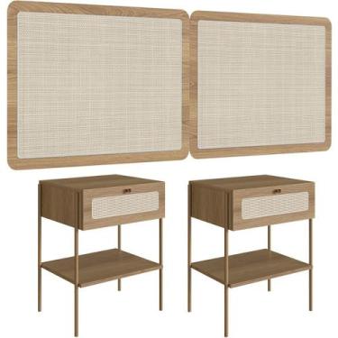 Imagem de Cabeceira Queen 160cm e 2 Mesas Laterais 1 Gaveta Industrial Indy A03 