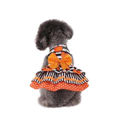 Imagem de Vestido listrado para cachorro pequeno, médio, abóbora, Halloween, tamanho PP, P, M, G, GG, cachorrinho, festa de aniversário, feriado, roupa