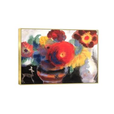Imagem de BMZFYBS Impressão em tela pintura famosa imagem de arte de parede - dois vasos com flores - pôster moldura dourada para sala de estar banheiro decoração de casa 50 x 70 cm 20 x 27 pol