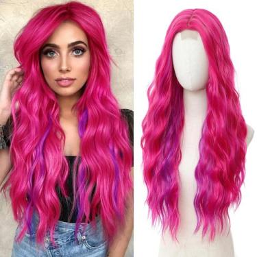Imagem de Peruca BUPPLER Cosplay Long Hot Pink Mix Roxa 70cm Sintética