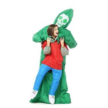 Imagem de FunnyCostumes Fantasia inflável de Dia das Bruxas, traje assustador, fantasia explosiva de sequestrador de rosto de caveira para adultos (verde)
